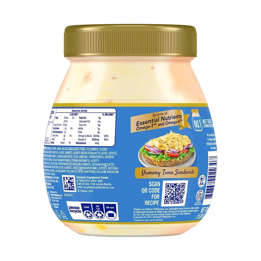 Lady's Choice Tuna Spread 470 mL back ingredients and nutrition label